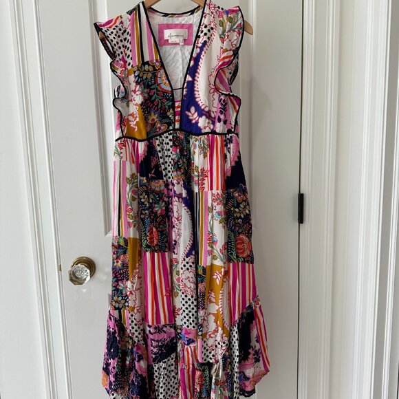 Ruffled Patchwork Midi Dress by Anthropologie Size 0P - Picture 3 of 6